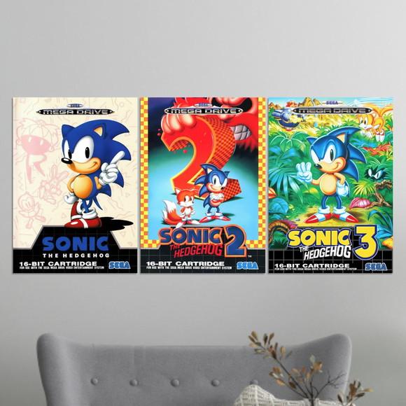 Kit 3 Placas Quadros Decorativos Sonic 1,2,3 Mega Drive