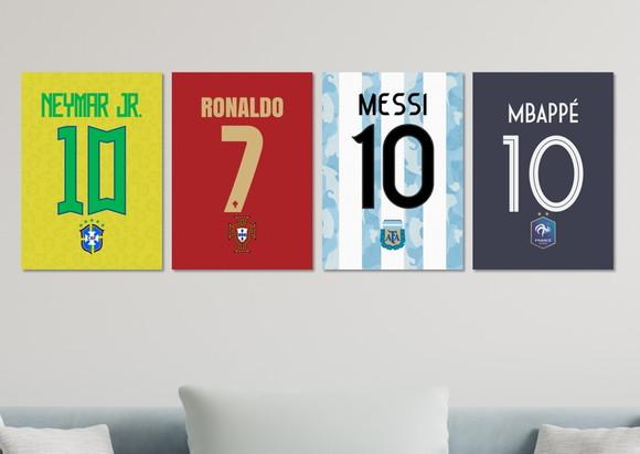 Kit 4 Placas Decorativas Quadro Neymar Cr7 Messi Mbappe G