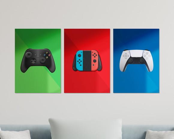 Kit 3 Placas Quadros Decorativos Xbox Nintendo Play Controle