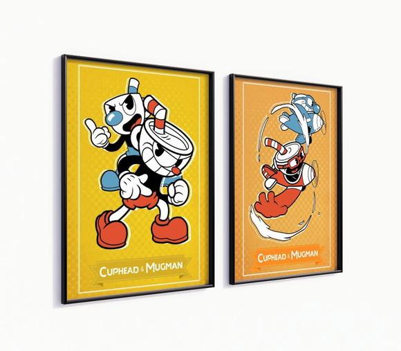Kit 2 Quadros Decorativos Moldura Cuphead Gamer