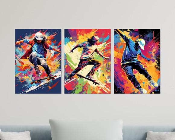 Kit 3 Placas Quadros Decorativos Skate Radical Arte