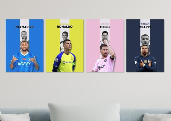 Kit 4 Placas Decorativas Quadro Neymar Cr7 Messi Mbappe c