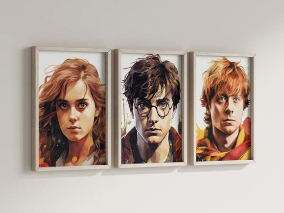 Kit 3 Quadros Decorativos Moldura Harry Potter