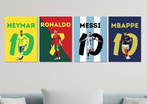 Kit 4 Placas Decorativas Quadro Neymar Cr7 Messi Mbappe F