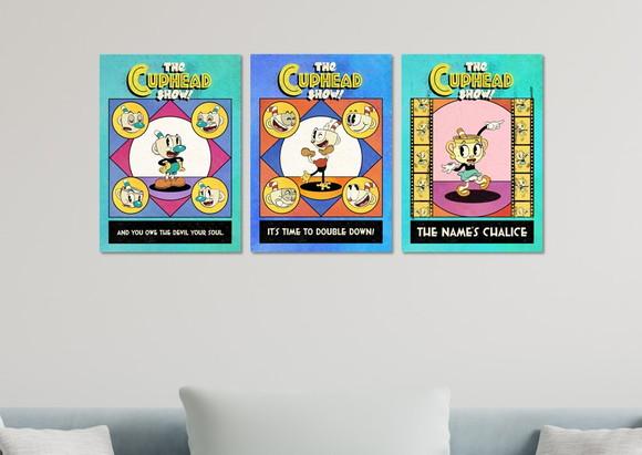Kit 3 Placas Quadros Decorativos Cuphead Game Arte