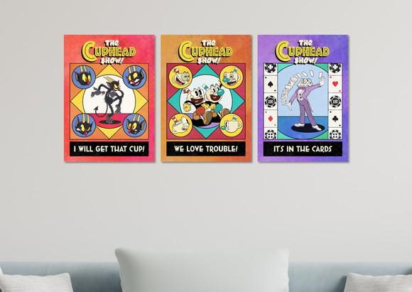 Kit 3 Placas Quadros Decorativos Cuphead Gamer Decorar