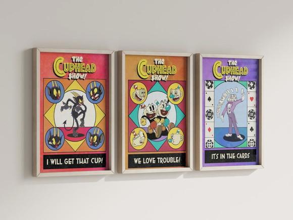 Kit 3 Quadros Decorativos Moldura Cuphead Decoração