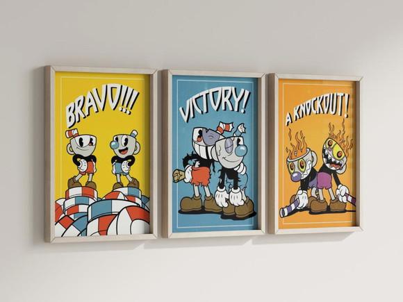 Kit 3 Quadros Decorativos Moldura Cuphead Gamer Decorar