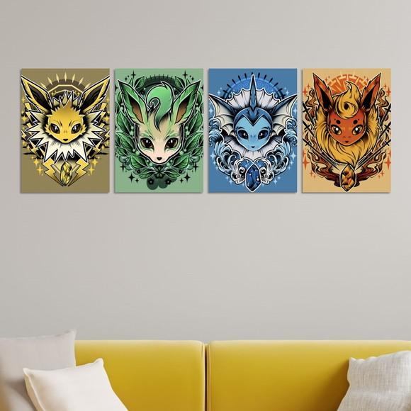 Kit 4 Placas Decorativas Quadro Pokémon Arte Flareon