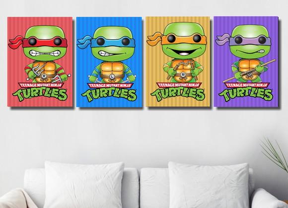 Kit 4 Placas Decorativas Quadro Tartaruga Ninjas Arte Pop