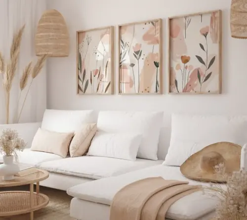 Kit 3 Quadros Decorativo Moldura Flores em Aquarela A3
