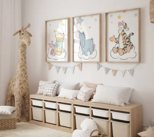 Kit 3 Quadros Decorativos Moldura Ursinho Pooh Decoração A3