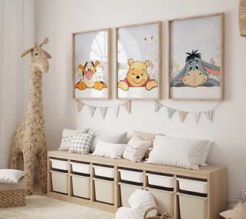 Kit 3 Quadros Decorativos Moldura Ursinho Pooh Decoração A3