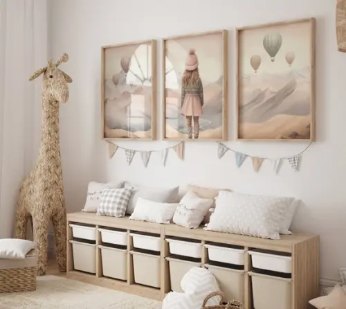 Kit 3 Quadros Decorativo Menina Aventureira Berçário A3 D