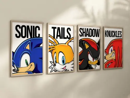 Kit 4 Quadros c/ Moldura Sonic Personagens Artes