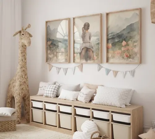 Kit 3 Quadros Decorativo Menina Aventureira Cavalo Arte A3 B