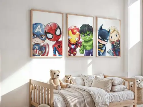 Kit 3 Quadros Decorativos Moldura Super-heróis Baby 40x60