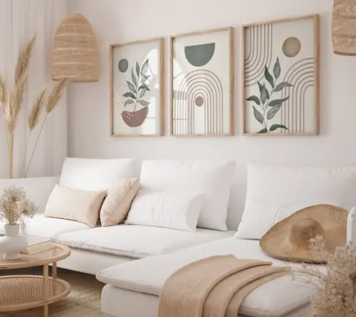 Kit 3 Quadros Decorativo Moldura Boho Planta Sala Quarto A3