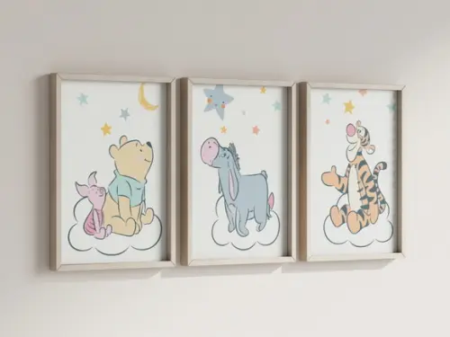 Kit 3 Quadros Decorativos Moldura Ursinho Pooh Decoração