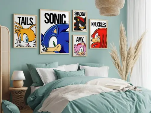 Kit 5 Quadros Decorativos Moldura Sonic Artes