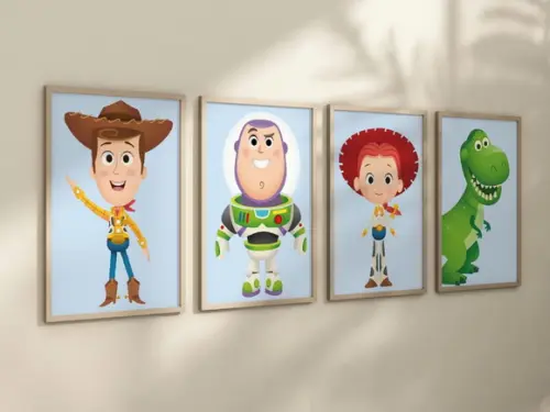 Kit 4 Quadros Decorativo Moldura Toy Story Baby Premium