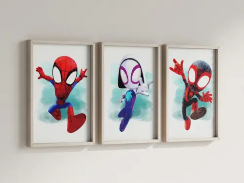 Kit 3 Quadros Decorativos Moldura Homem Aranha Infantil