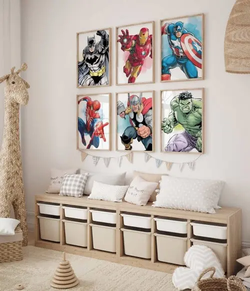 Kit 6 Quadros Decorativos Moldura Super-heróis A3