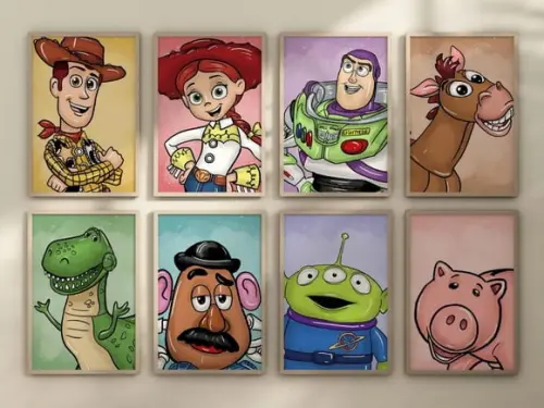 Kit 8 Quadros Decorativos Moldura Toy Story Personagens