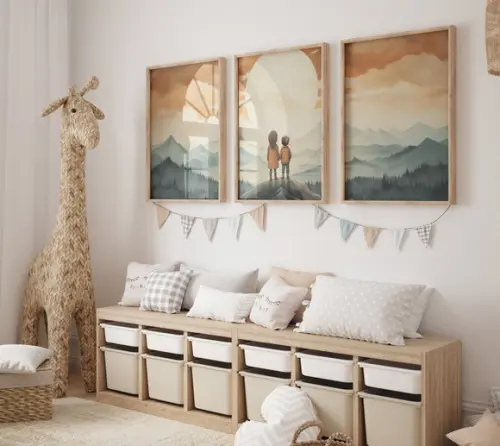 Kit 3 Quadros Decorativo Irmão e Irmã Vintage Infantil A3