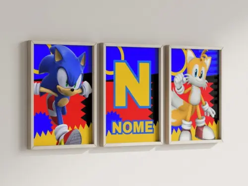 Kit 3 Quadros Decorativos Moldura Sonic Tails Personalizado