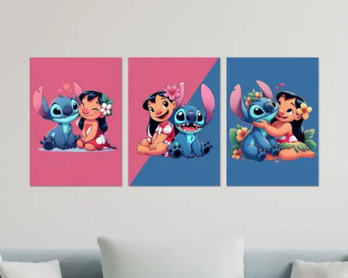 Kit 3 Placas Decorativas Quadro Lilo e Stitch Decoração