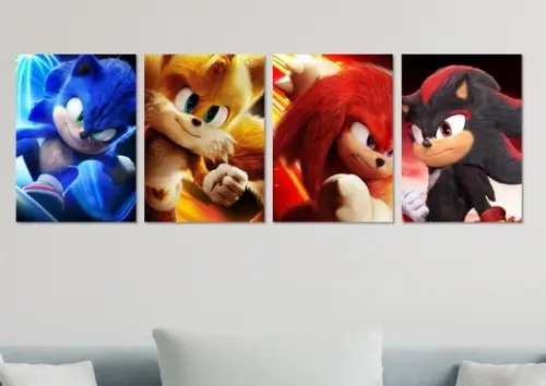 Kit 4 Placas Quadros Decorativos Sonic Tails Knuckles Shadow
