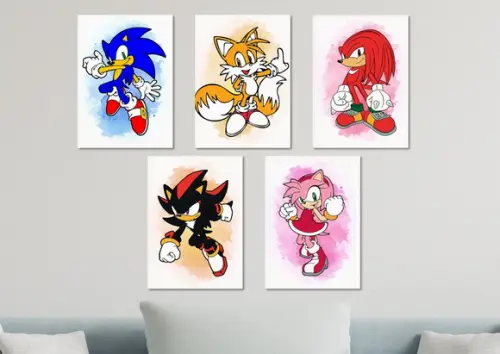 Kit 5 Placas Quadros Decorativos Sonic Personagens