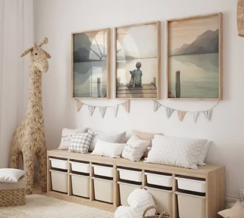 Kit 3 Quadros Decorativo Menino e Cachorro Berçário A3