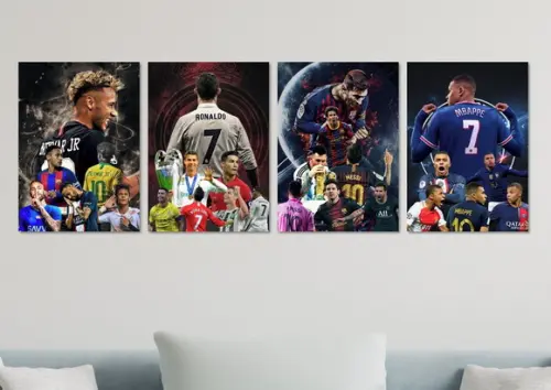 Kit 4 Placas Decorativas Ney Cristiano Ronaldo Messi Mbappe