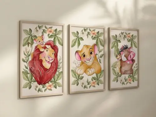 Kit 3 Quadros Decorativos Moldura Rei Leão c