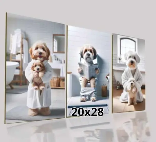 Kit 3 Placas Decorativas Quadro Cachorro Banheiro