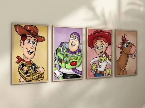 Kit 4 Quadros Decorativo Moldura Toy Story Filme Premium