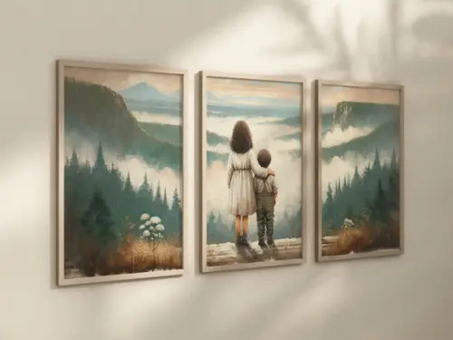 Kit 3 Quadros Decorativo Irmão e Irmã Vintage Infantil