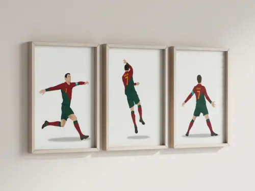 Kit 3 Quadros c/ Moldura Cristiano Ronaldo Cr7 Portugal