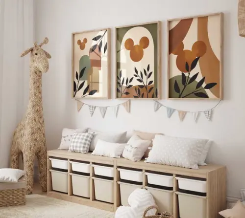 Kit 3 Quadros Decorativos Moldura Mickey Boho Arte A3
