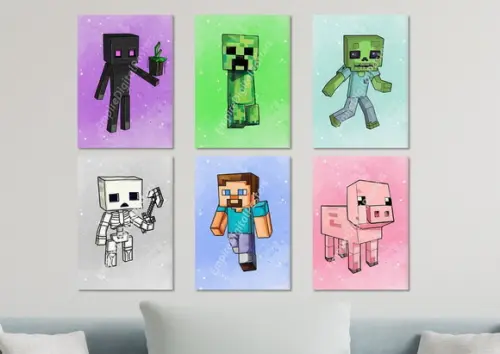 Kit 6 Placas Quadros Decorativos Minecraft Gamer Decorar