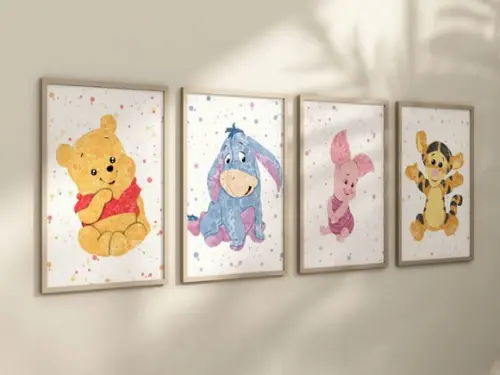 Kit 4 Quadros Decorativos Moldura Ursinho Pooh Decoração