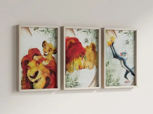 Kit 3 Quadros Decorativos Moldura Rei Leão