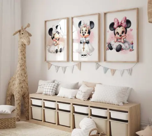 Kit 3 Quadros Decorativos Moldura Minnie Baby Maternidade A3