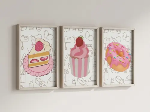 Kit 3 Quadros Decorativo Moldura Bolo Confeitaria Decoração