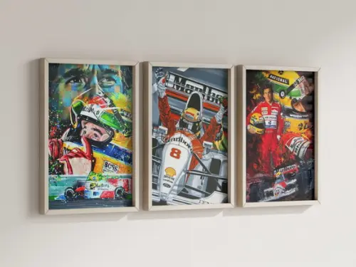 Kit 3 Quadros Decorativos Moldura Ayrton Senna F1 Corrida