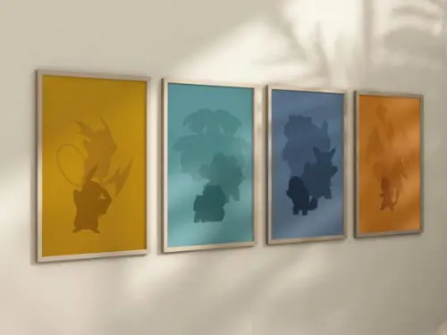 Kit 4 Quadros Decorativos Moldura Pokémon Minimalista