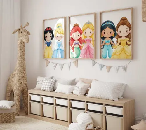 Kit 3 Quadros Decorativos Moldura Princesas Baby 34x44