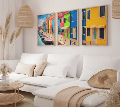 Kit 3 Quadros Decorativo Moldura Paisagens Lindas Burano A3